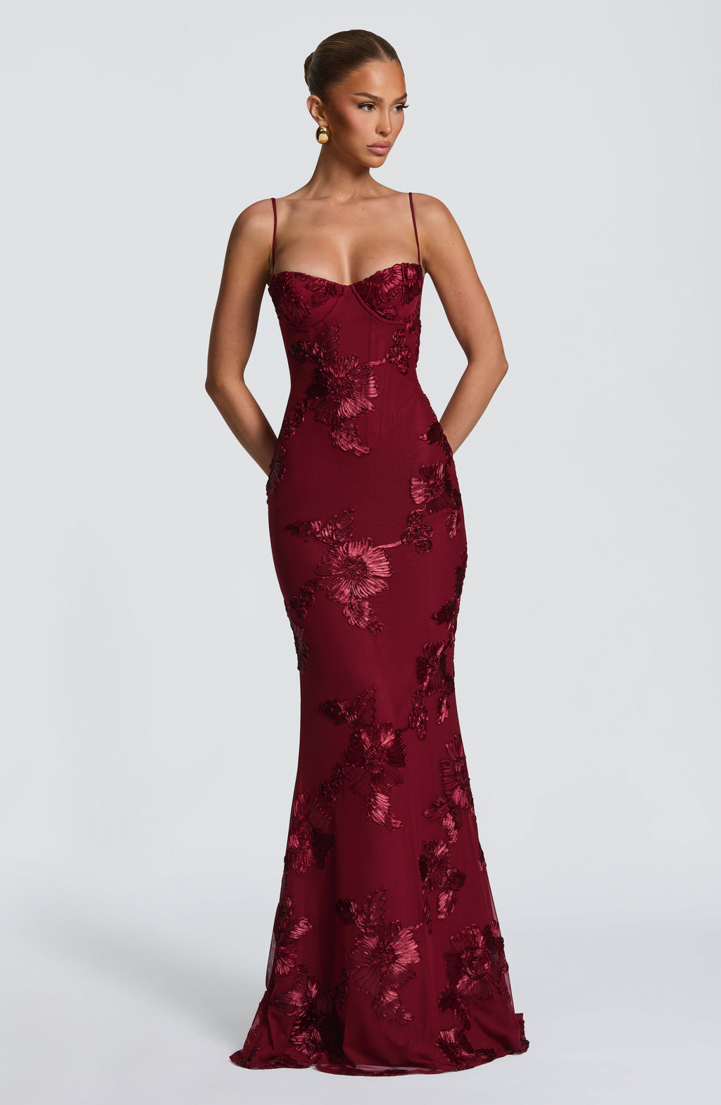 Floral Appliqué Maxi Dress With Lace-Up Back