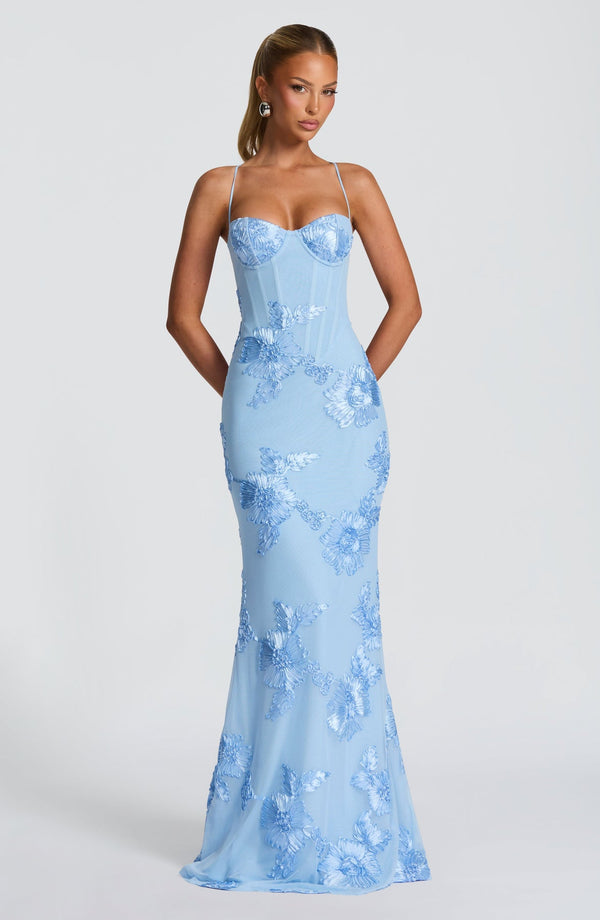 Floral Appliqué Maxi Dress With Lace-Up Back