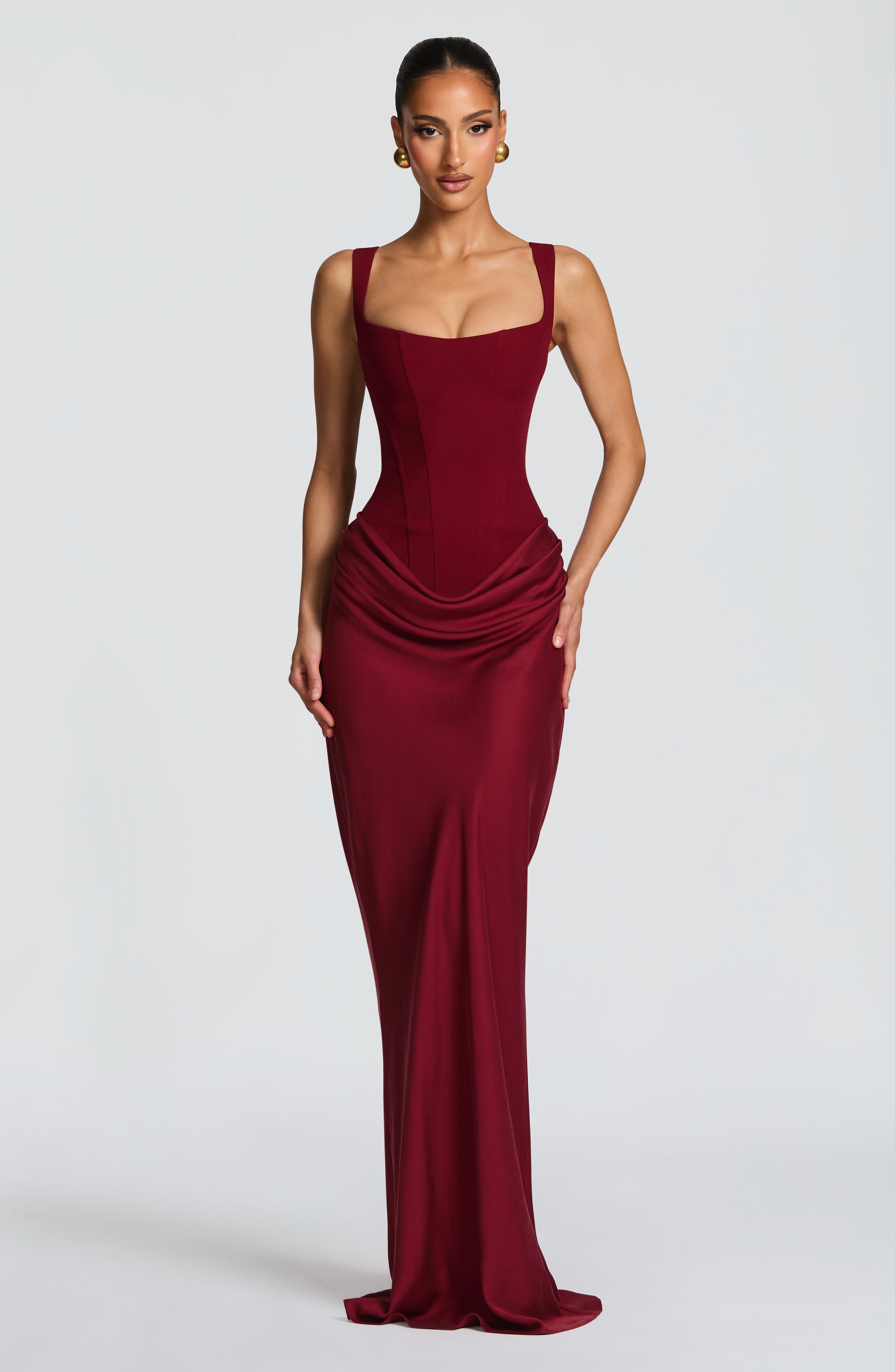 Corset Bodice Maxi Dress With Wide Shoulder Straps