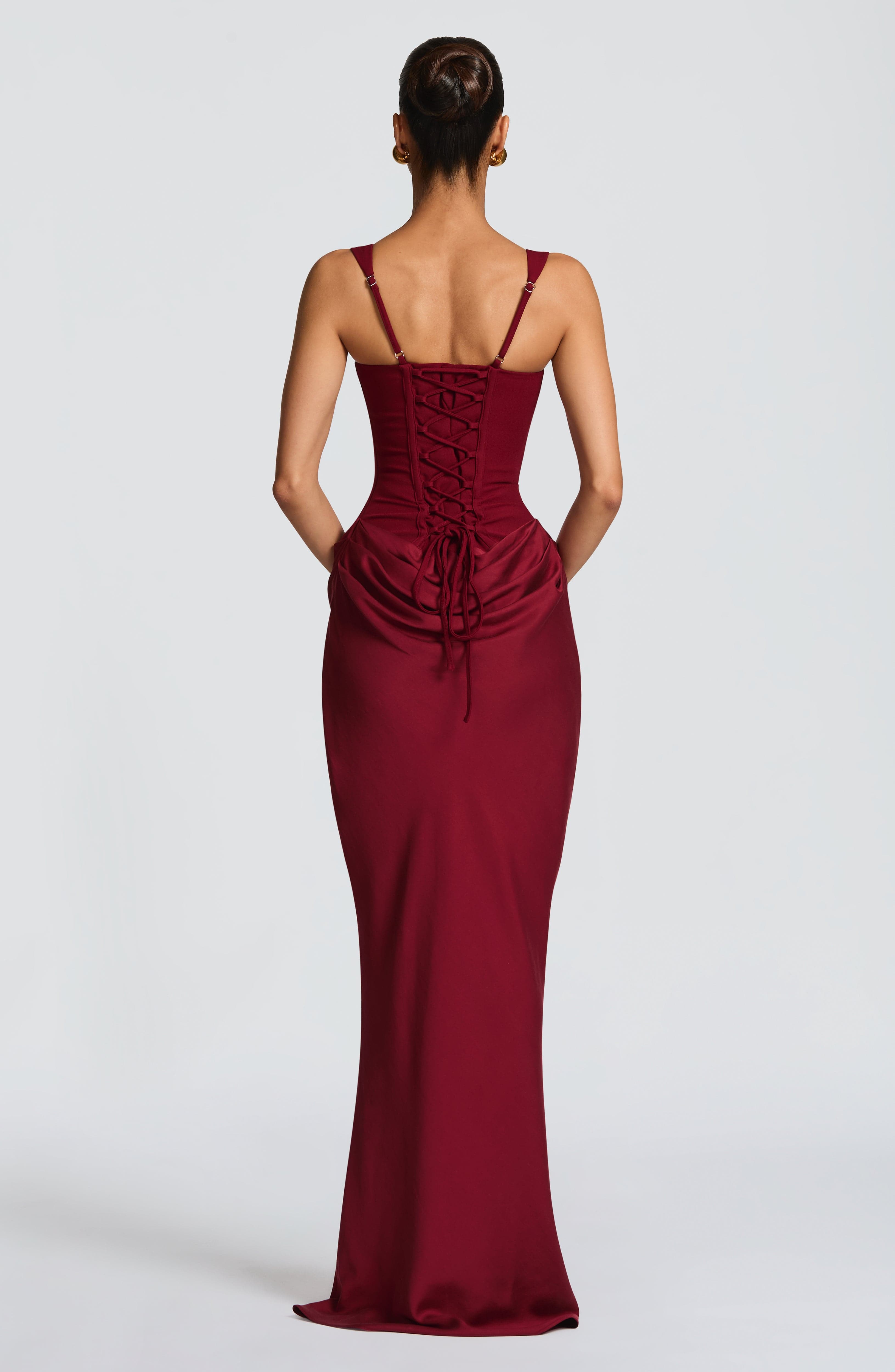 Corset Bodice Maxi Dress With Wide Shoulder Straps