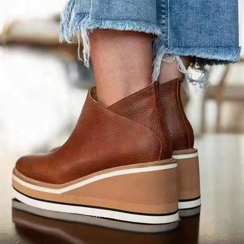 Women's Wedge Ankle Boots With Side Zipper