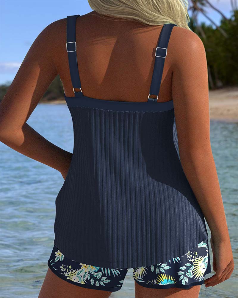 Striped Tankini Set With Beach Shorts
