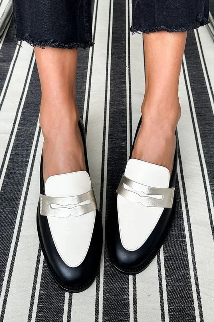 Monochrome Loafers With Metallic Accents
