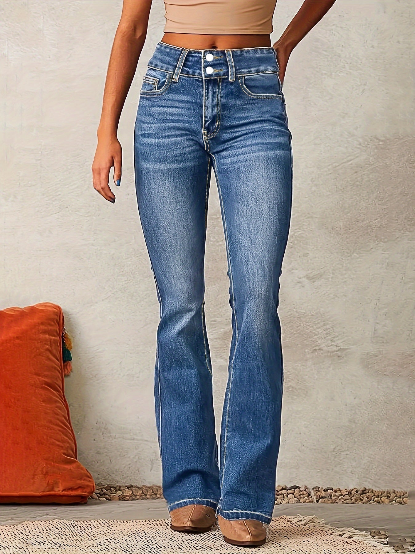 High Waist Straight Flare Denim Jeans