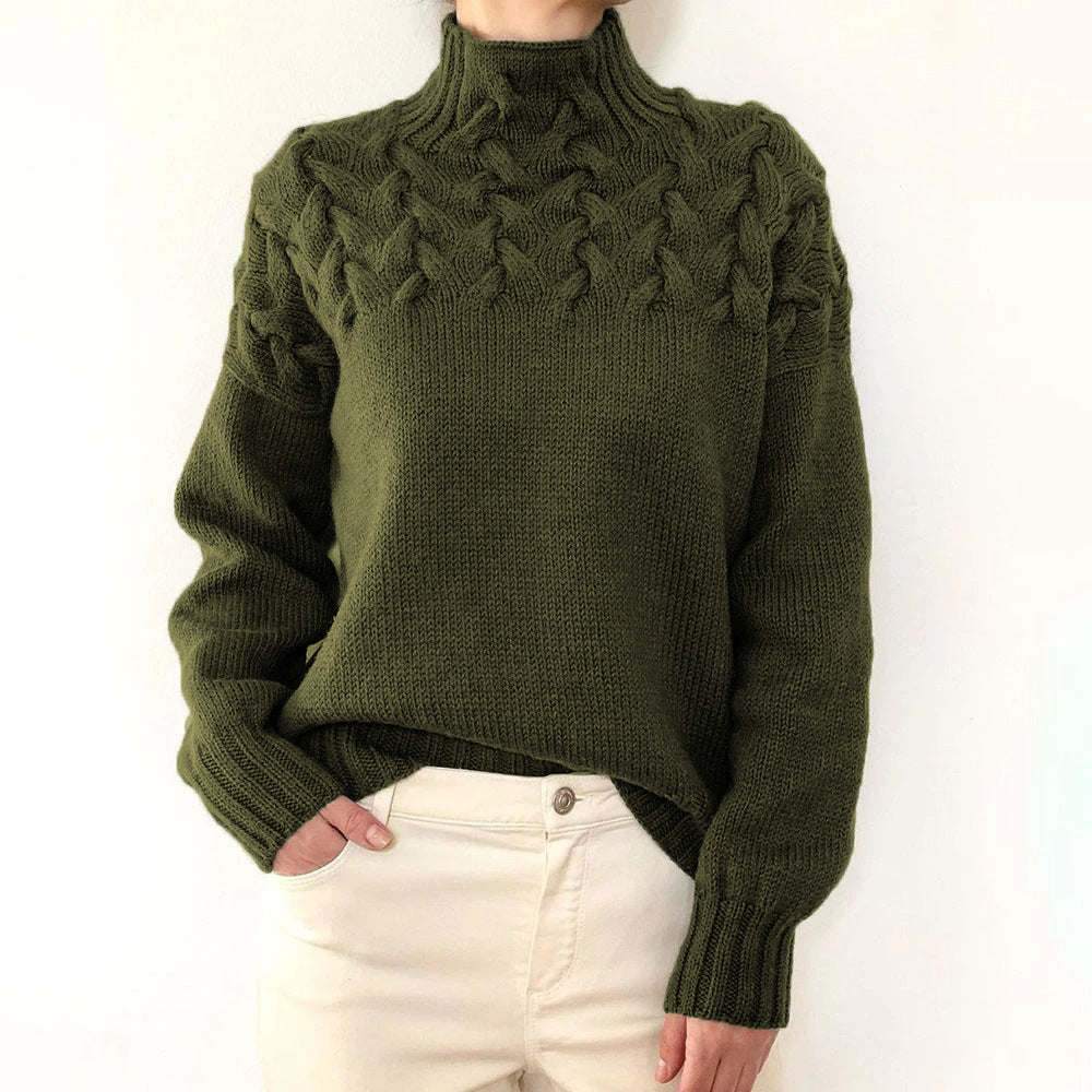 Cable Knit Turtleneck Sweater with Braided Yoke