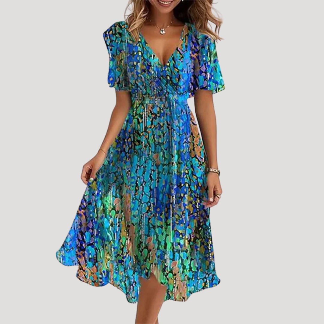 Women's Floral Wrap Tummy Control Midi Dress