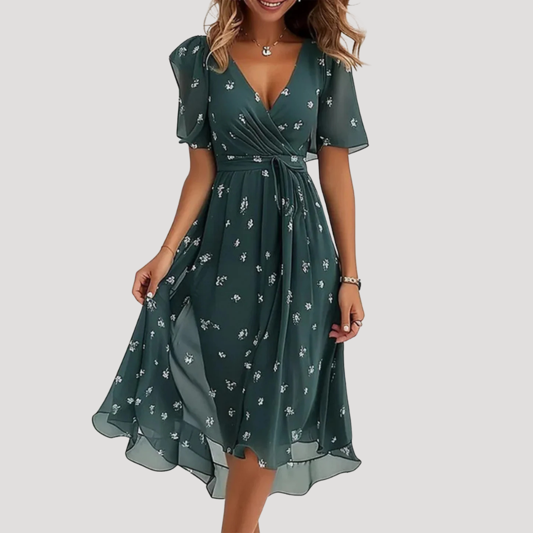 Women's Floral Wrap Tummy Control Midi Dress