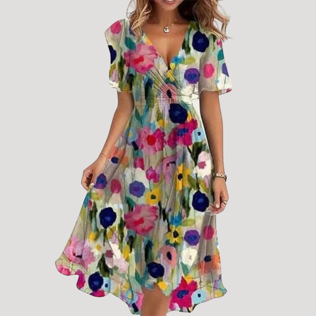Women's Floral Wrap Tummy Control Midi Dress