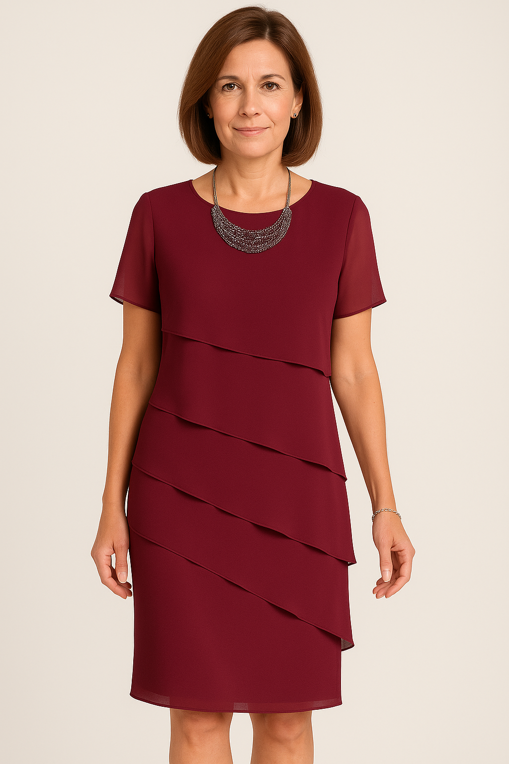 Women's Patchwork Chiffon Midi Dress