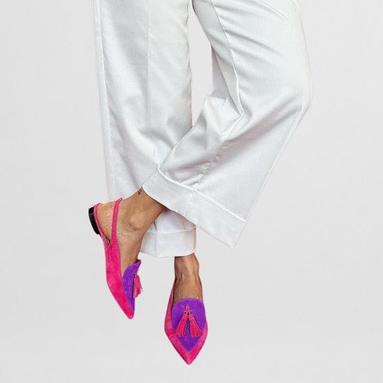 Pointed Toe Slingback Ballet Flats with Fringe Tassel