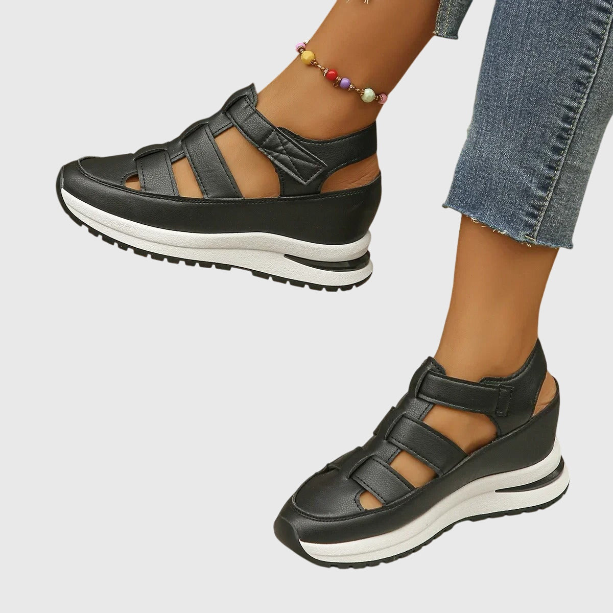 Non-Slip Adjustable Flat Sandals with Supportive Sole