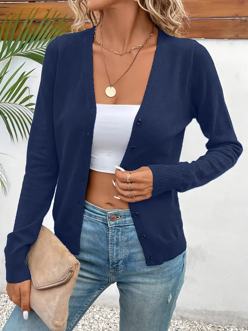 Minimalist V Neck Button Front Cardigan