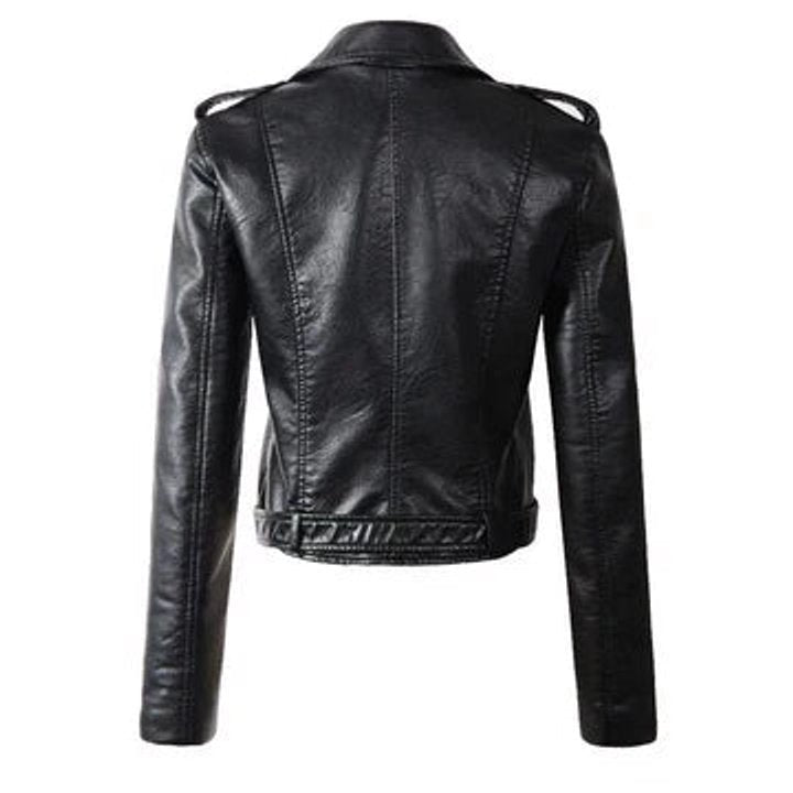 Belted Cropped Moto Jacket With Silver Hardware