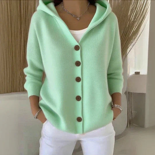 Hooded A Line Cardigan With Button Front
