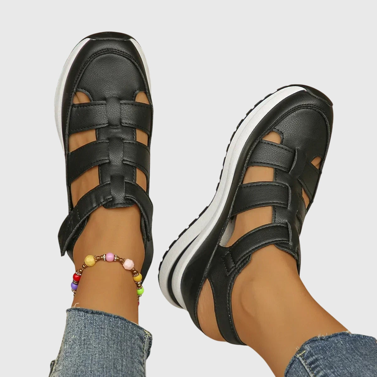 Non-Slip Adjustable Flat Sandals with Supportive Sole