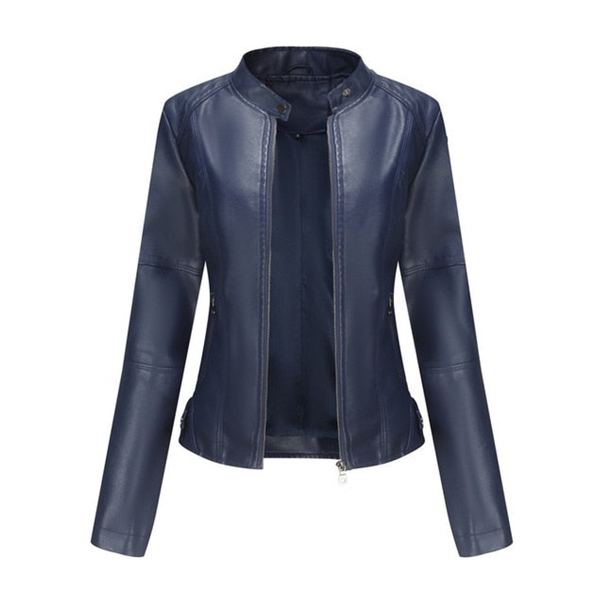 Cropped Stand Collar Faux Leather Jacket