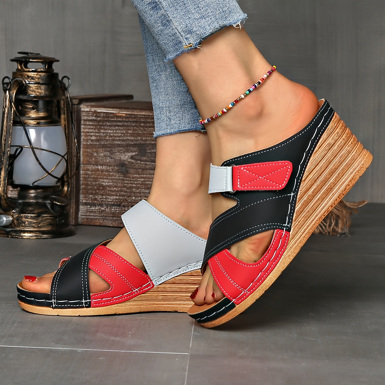 Women's Two-Tone Wedge Summer Slides