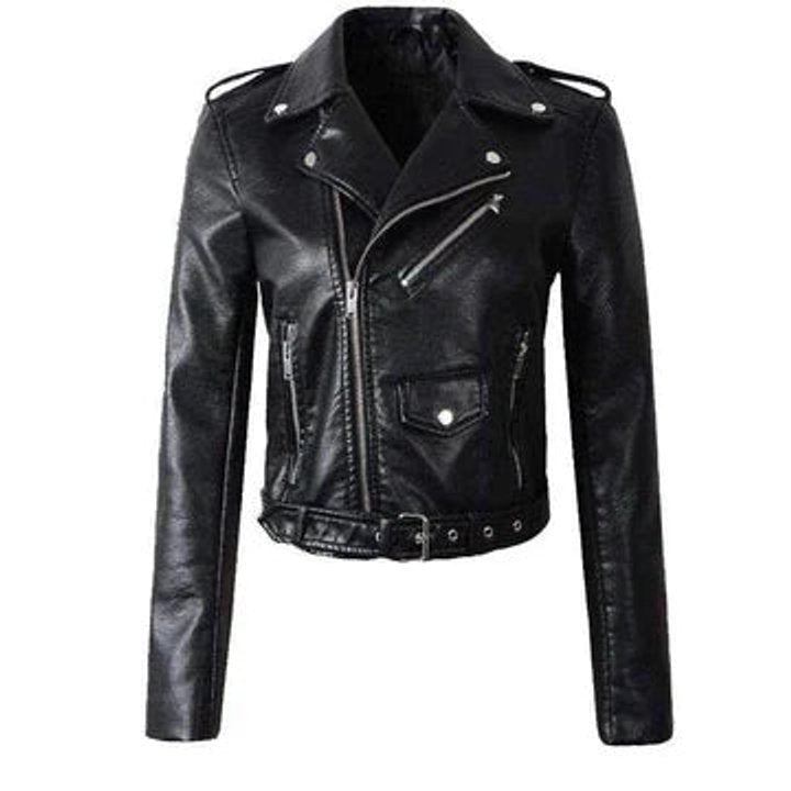 Belted Cropped Moto Jacket With Silver Hardware