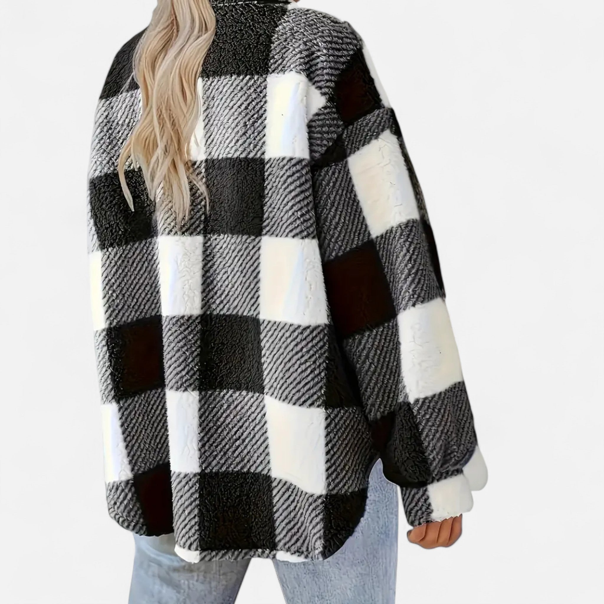 Sophie Laurent Plush Checkered Sherpa Jacket