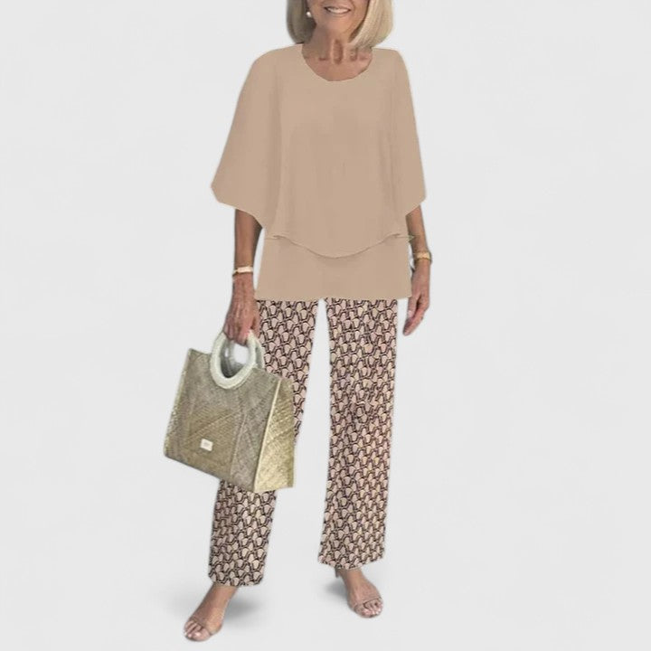 Two-Piece Outfit for Women - Elegant Casual Top and Pants Set