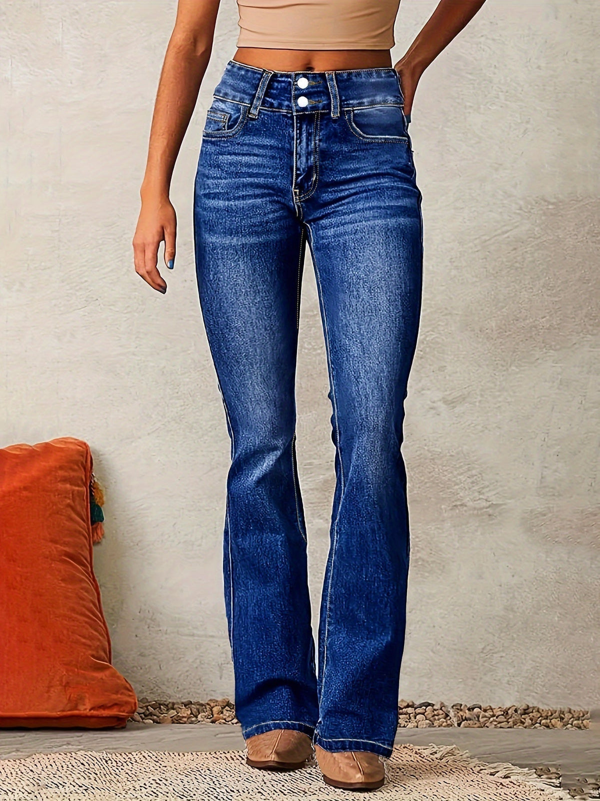 High Waist Straight Flare Denim Jeans
