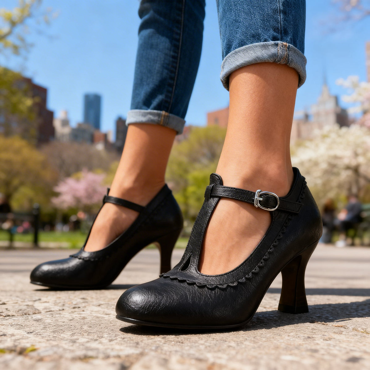 Leather T-Strap Loafers