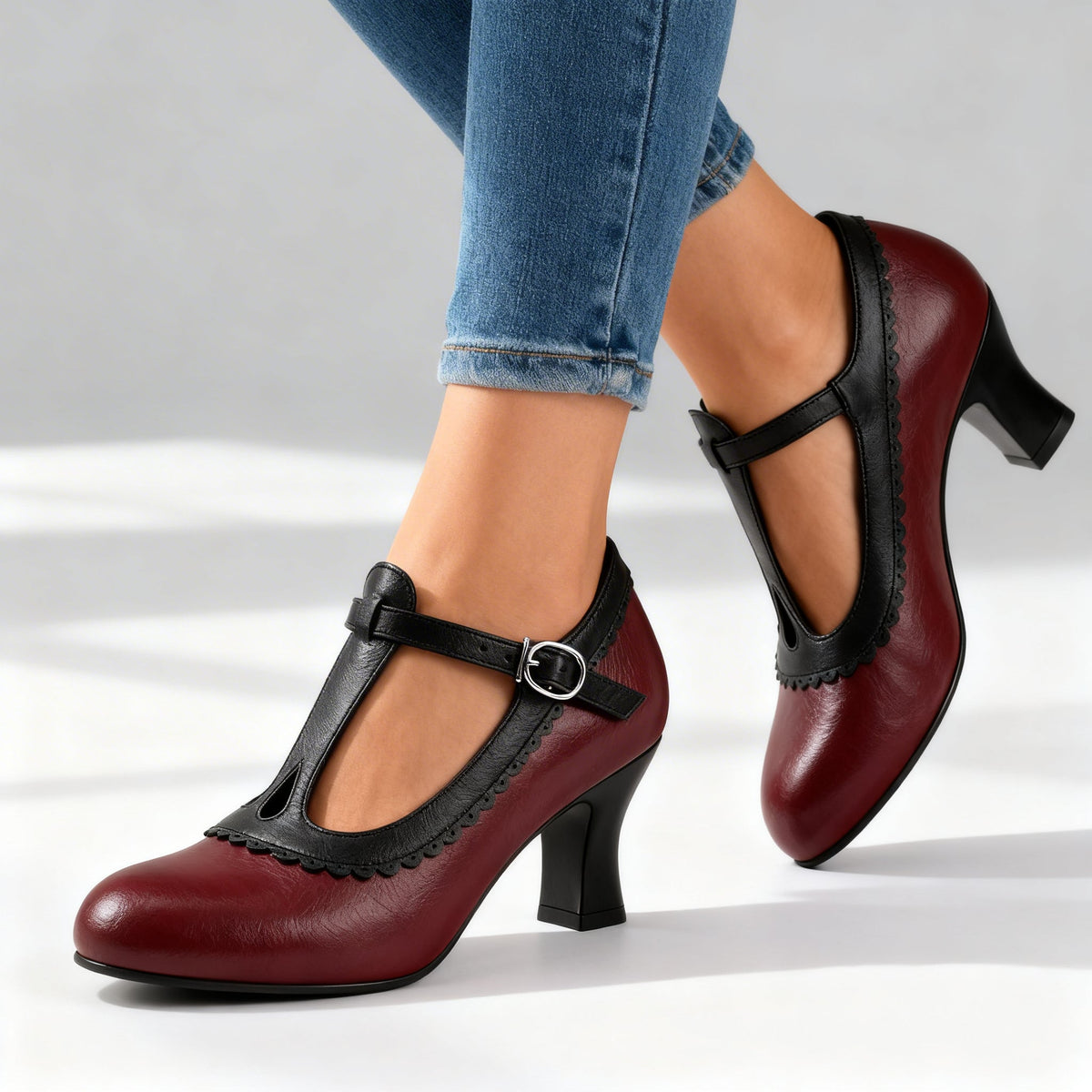 Leather T-Strap Loafers