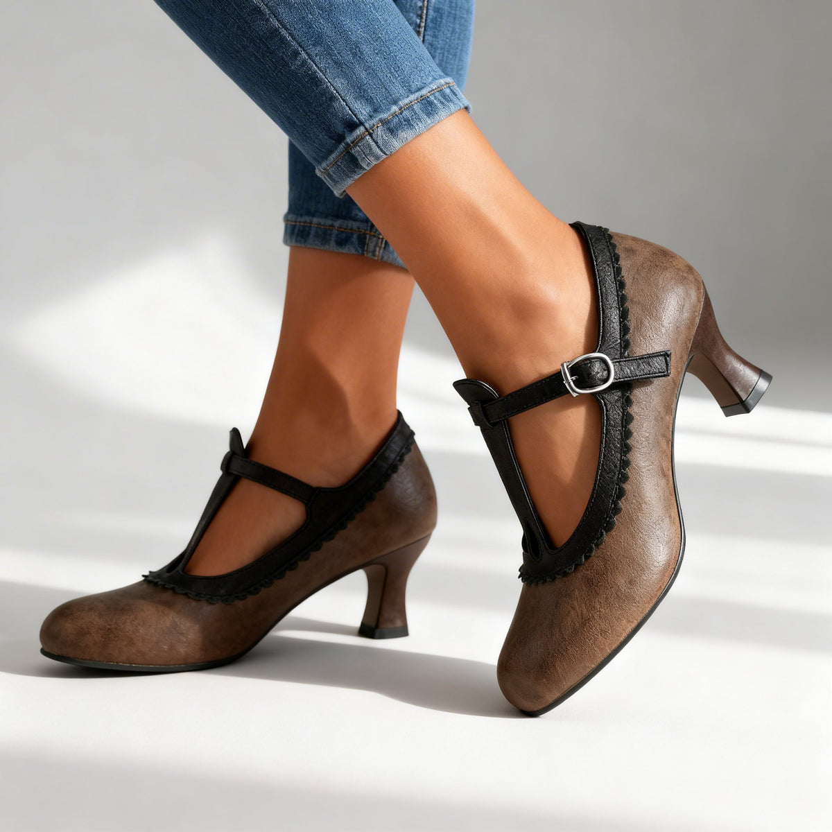 Leather T-Strap Loafers