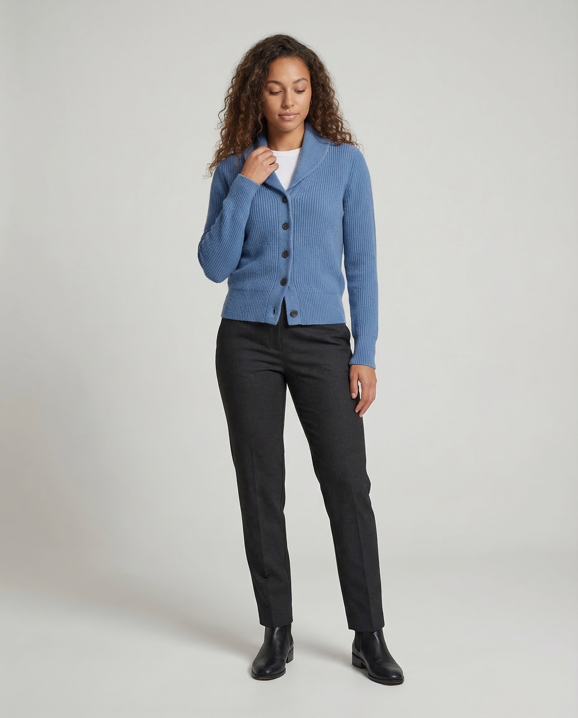 Lapel Collar Knit Cardigan With Button Front