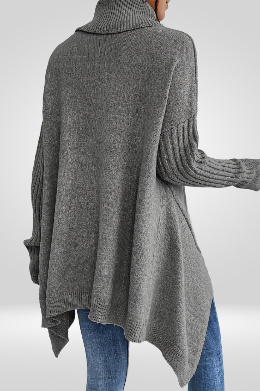 Oversized Turtleneck Sweater with Asymmetric Hem