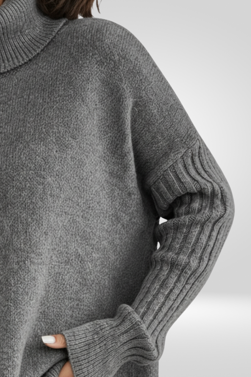 Oversized Turtleneck Sweater with Asymmetric Hem