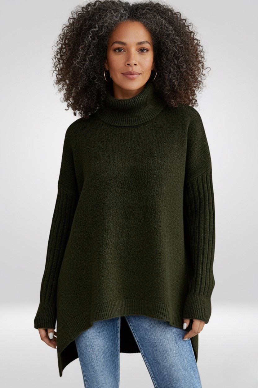 Oversized Turtleneck Sweater with Asymmetric Hem