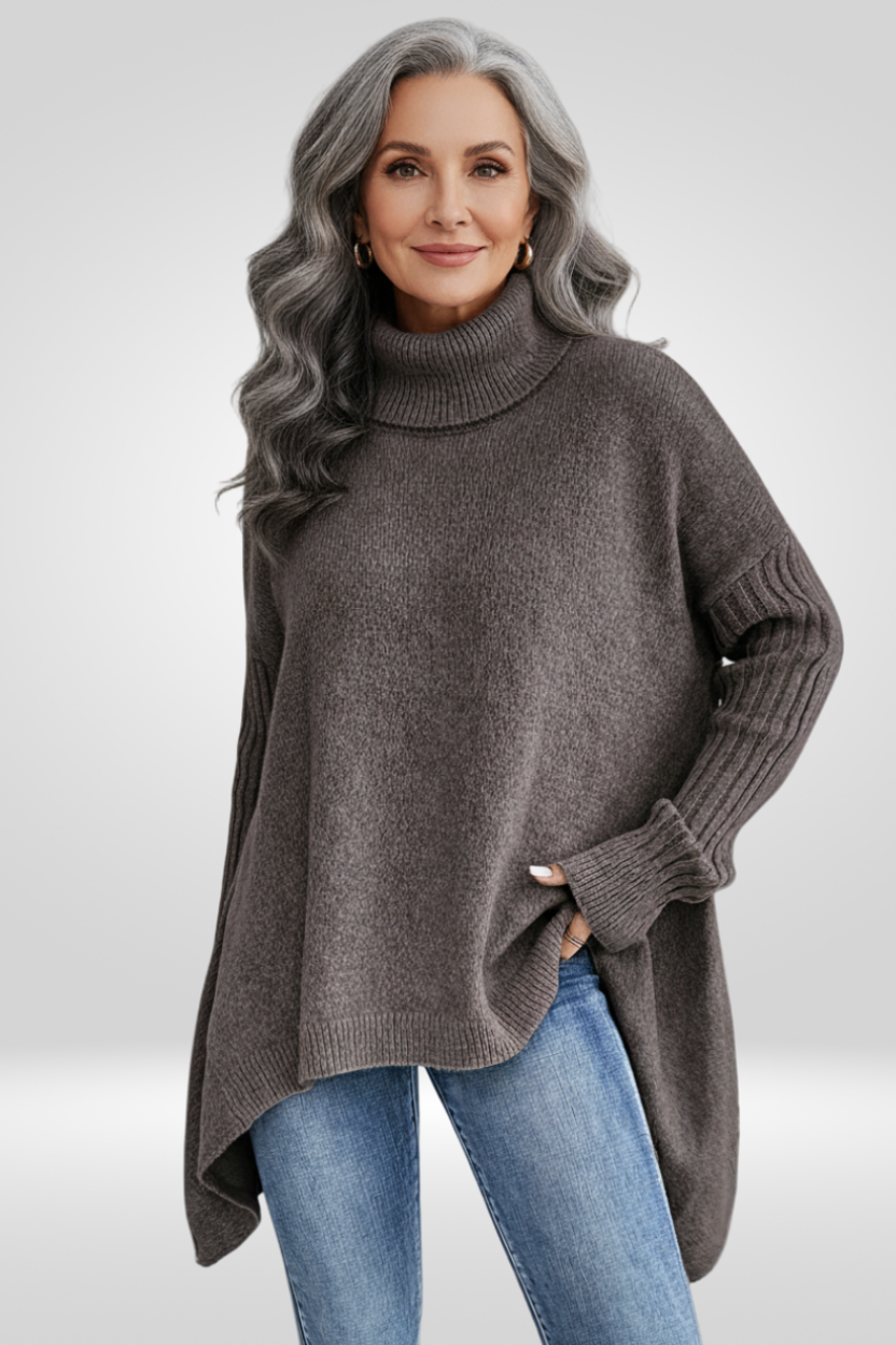 Oversized Turtleneck Sweater with Asymmetric Hem