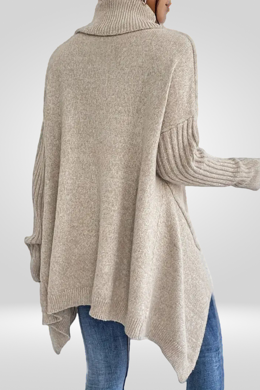 Oversized Turtleneck Sweater with Asymmetric Hem