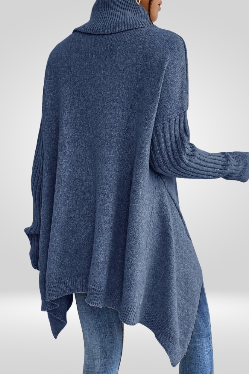 Oversized Turtleneck Sweater with Asymmetric Hem