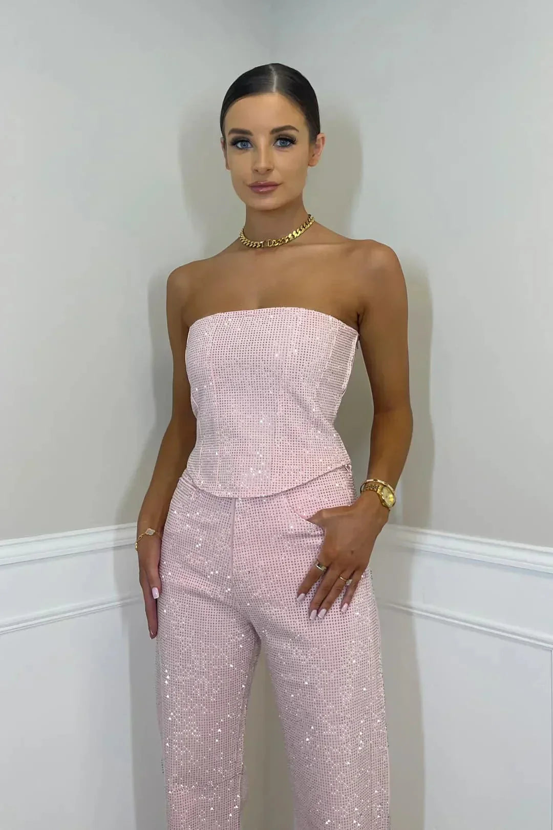 Women's Glitter Top and High-Waist Jeans Set