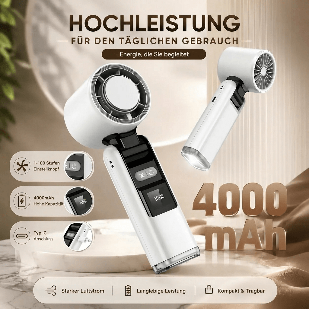 Handheld Fan with Cooling Plate, Flashlight, and 100-Speed Control