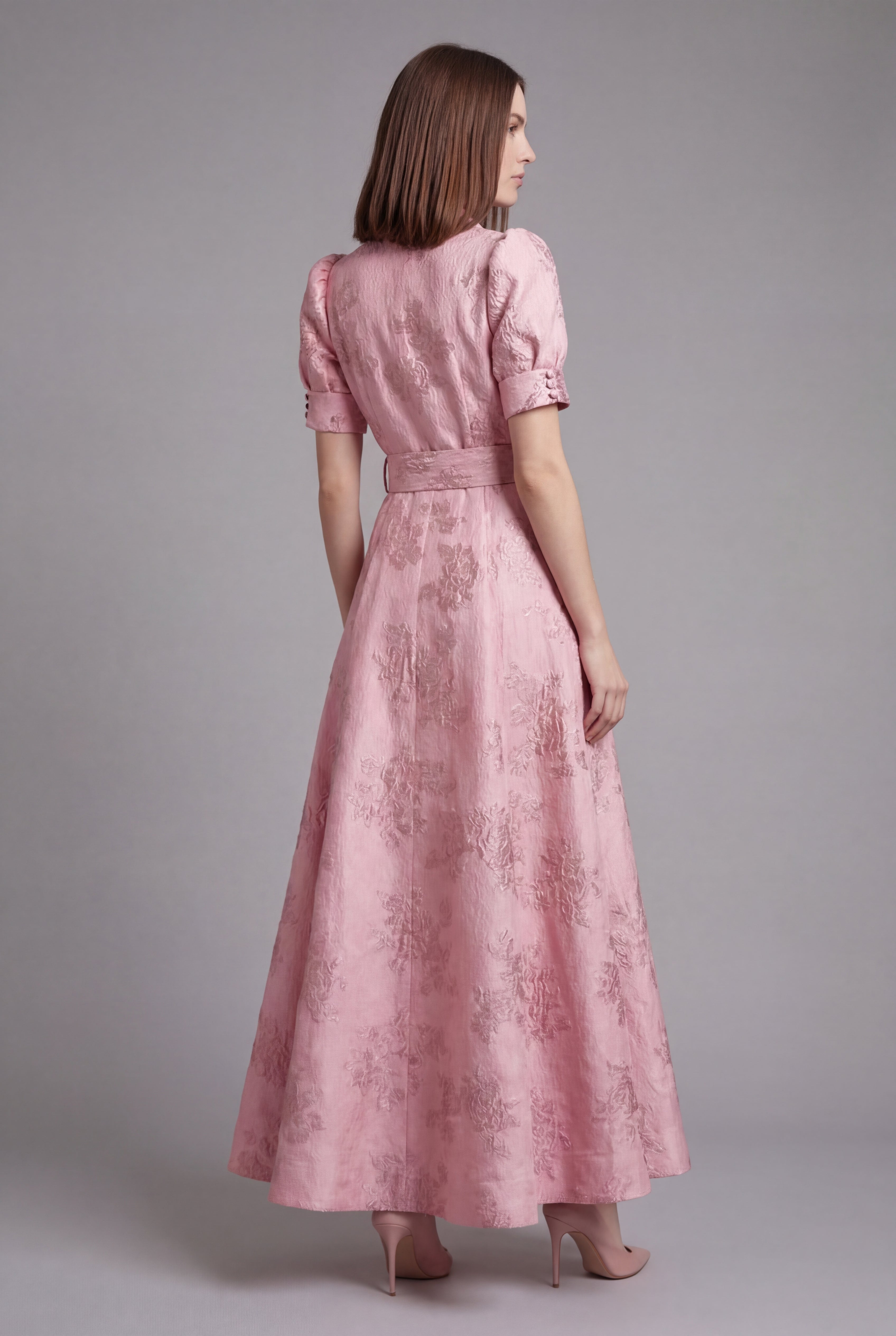Women's Puff Sleeve Stand Collar Full Skirt Maxi Dress
