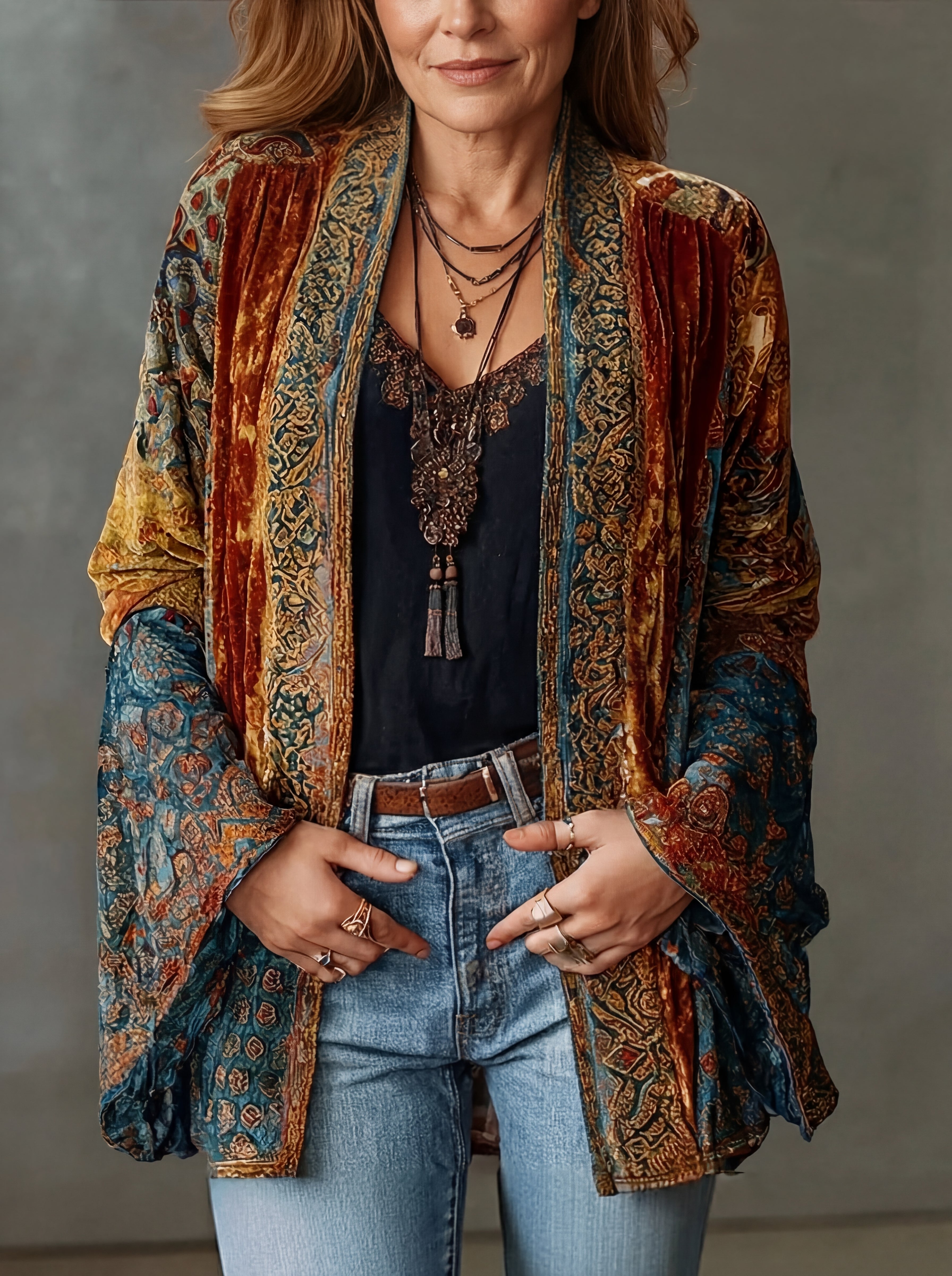 Boho Kimono Jacket With Wide Flowing Sleeves