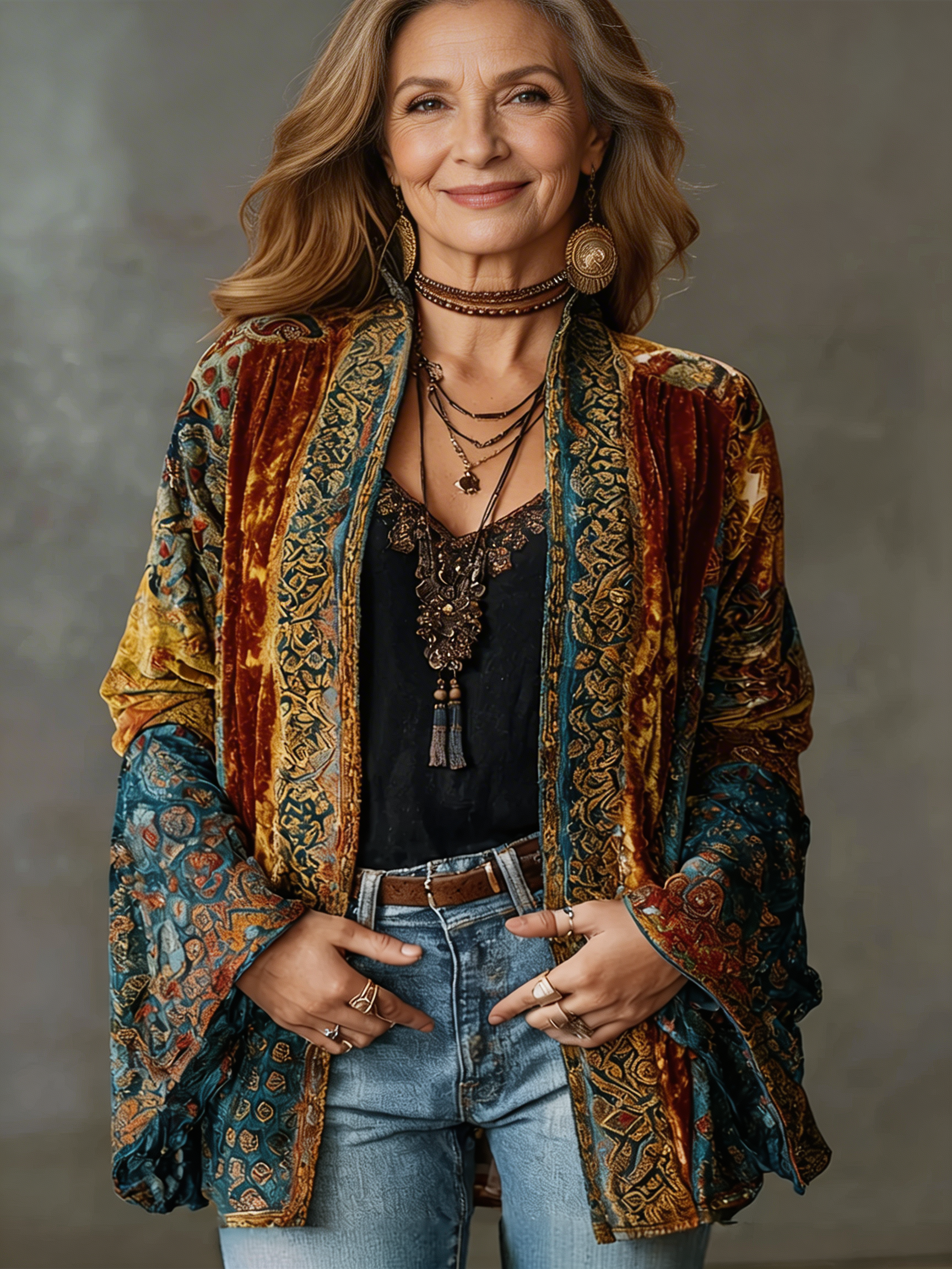 Boho Kimono Jacket With Wide Flowing Sleeves