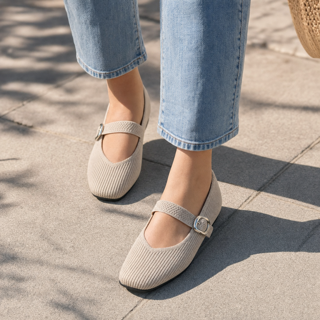 Mary Jane Flats Square Toe Breathable Knit - lifestyle shot