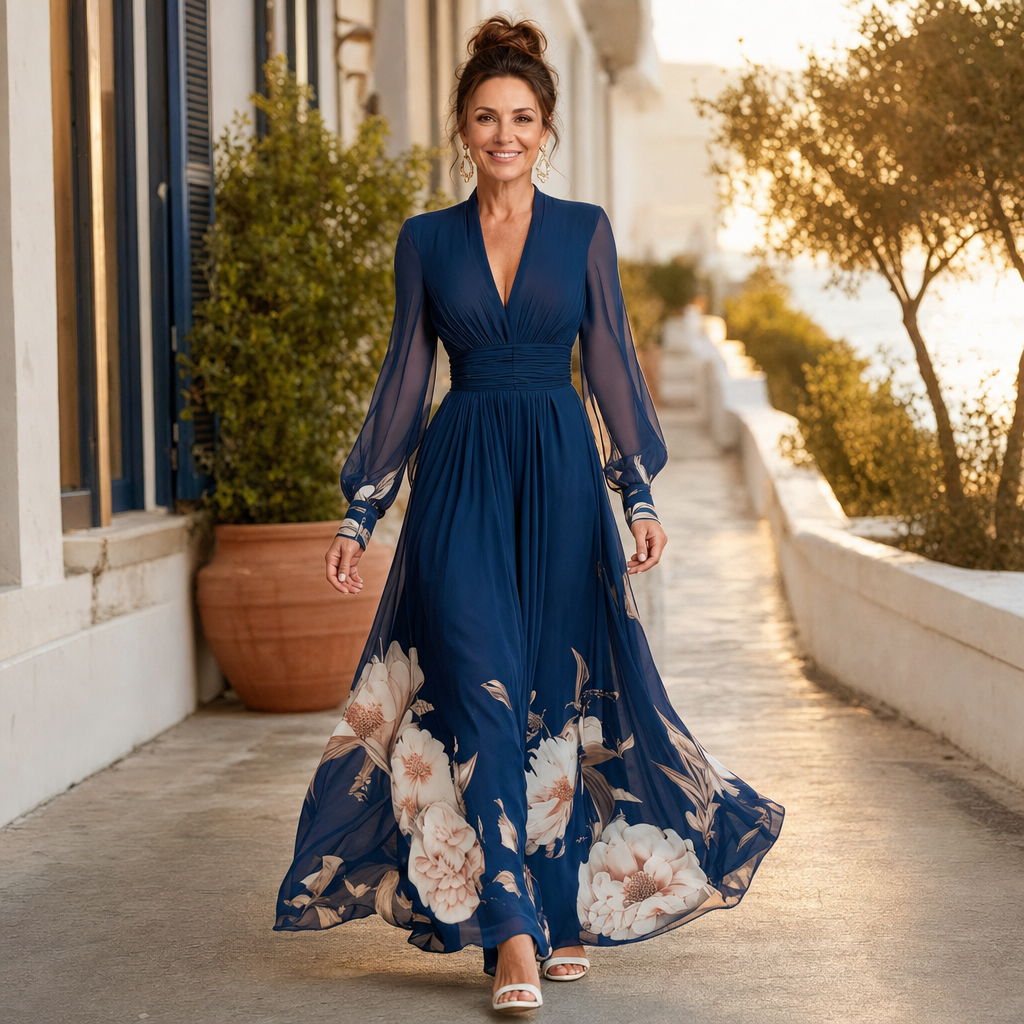 V-Neck Pleated Maxi Dress - lifestyle shot