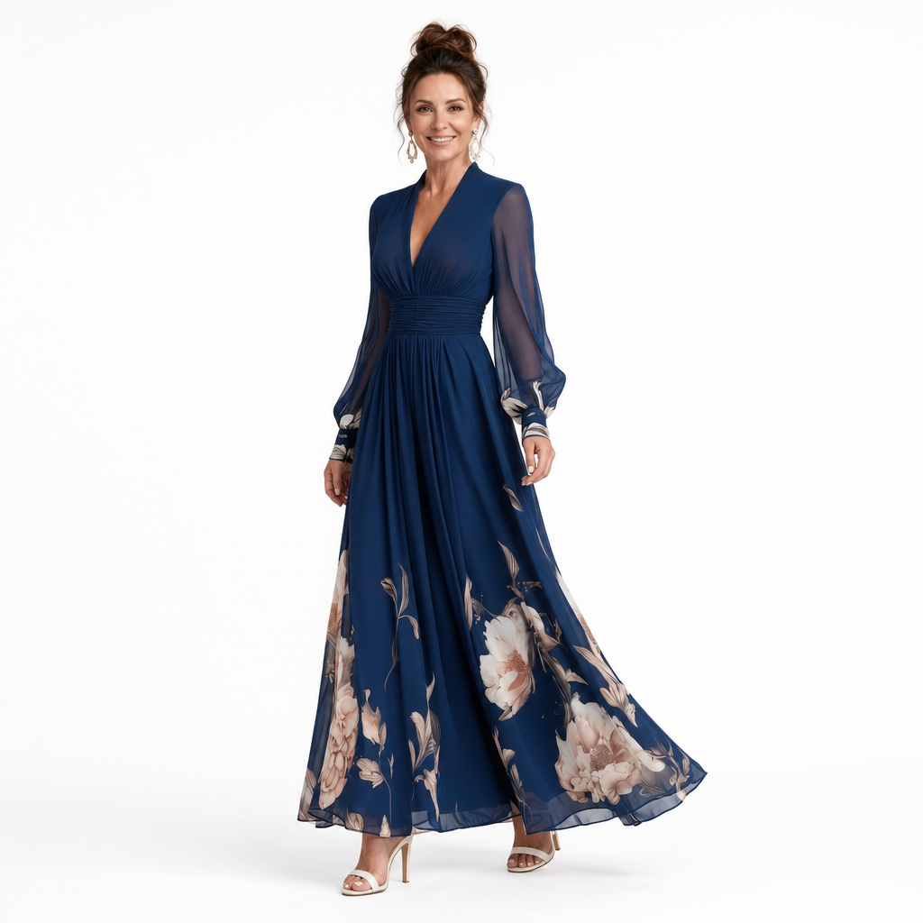V-Neck Pleated Maxi Dress - studio shot