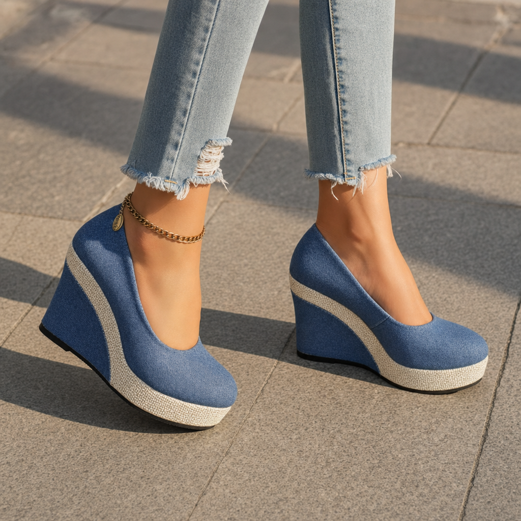 Chunky Platform Wedge Slip-On Shoes with Ankle Strap - lifestyle shot