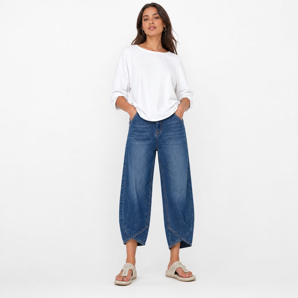 Women's Barrel Leg Cropped Denim Jeans - studio shot