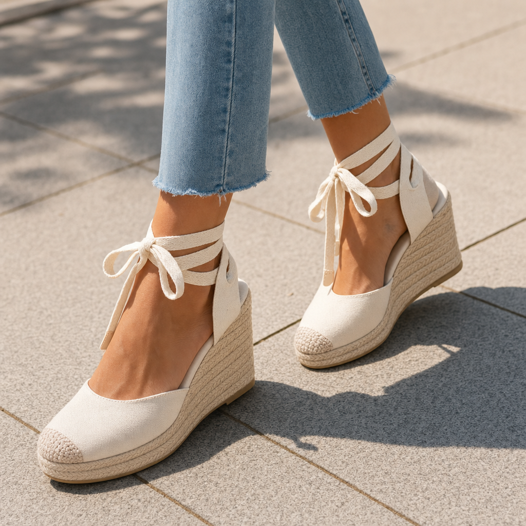 Espadrille Wedge Sandals With Ankle Ties - lifestyle shot