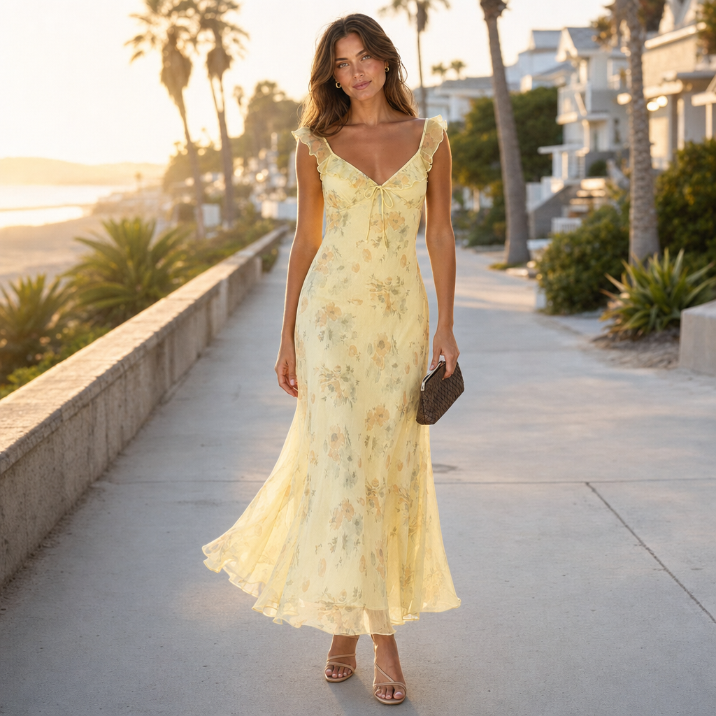 Floral Sleeveless Backless Beach Dress - lifestyle shot