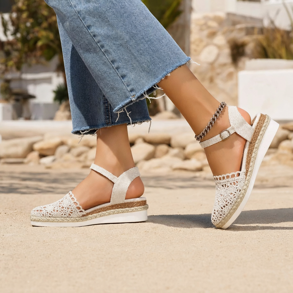 Women's Boho Espadrille Wedge Ankle Strap Sandals - lifestyle shot