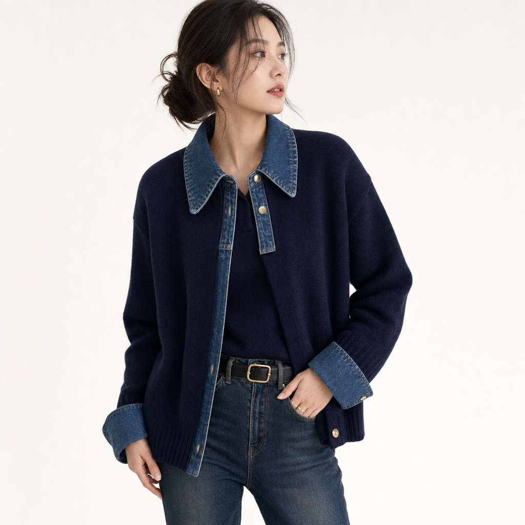 Panel Lapel Open-Front Knit Cardigan
