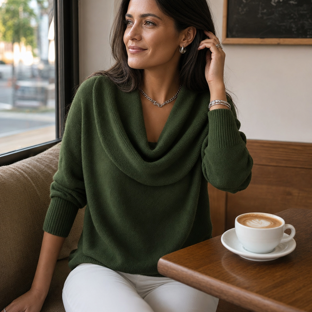 Cowl Neck Knit Jumper with Ribbed Hem